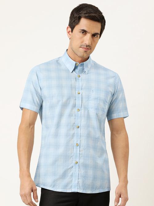 Blue  White Regular Fit Checked Casual Shirt