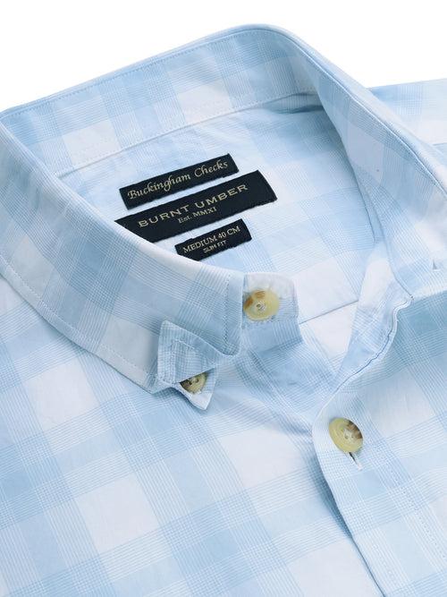 Blue  White Regular Fit Checked Casual Shirt