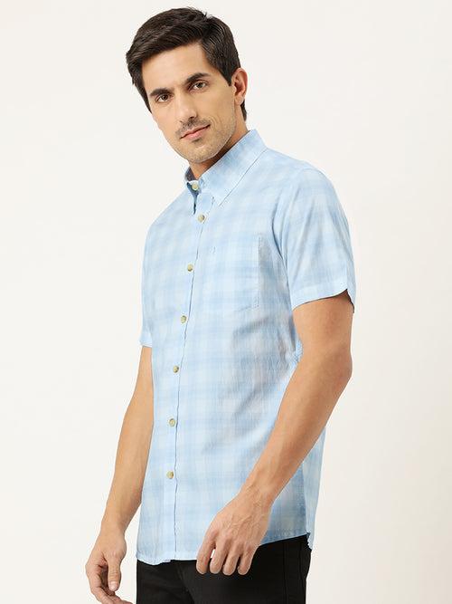 Blue  White Regular Fit Checked Casual Shirt