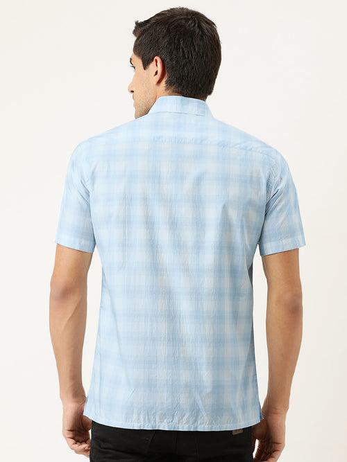 Blue  White Regular Fit Checked Casual Shirt