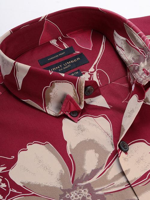 Maroon  Floral Print Half Sleeve Casual Shirt