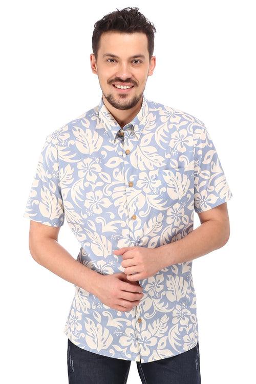 Blue Floral Printed Cotton Half Sleeve Shirt