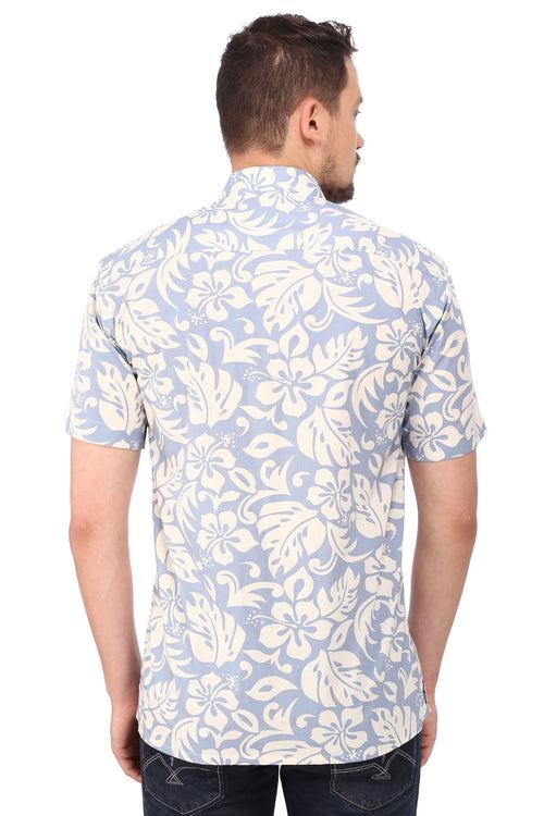 Blue Floral Printed Cotton Half Sleeve Shirt