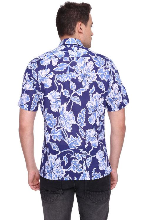 Blue Hawaiian Half Sleeve Cotton Printed Shirt