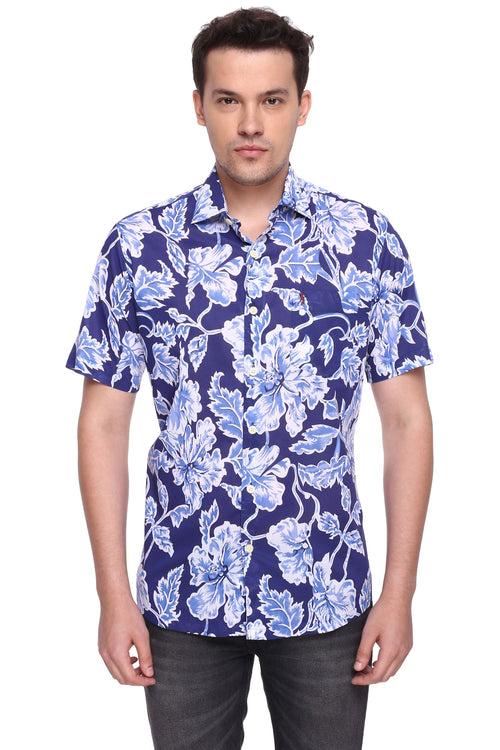 Blue Hawaiian Half Sleeve Cotton Printed Shirt