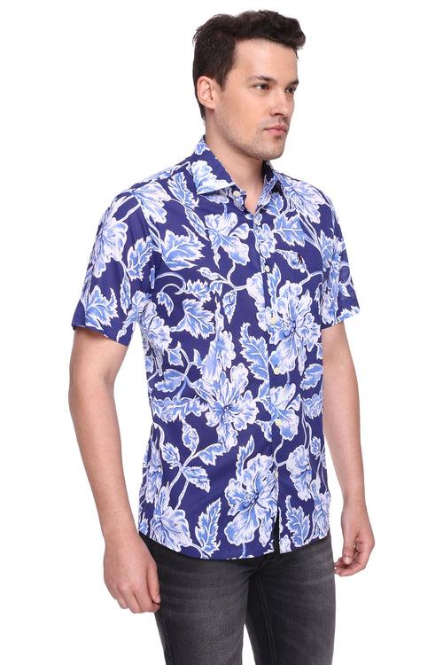 Blue Hawaiian Half Sleeve Cotton Printed Shirt