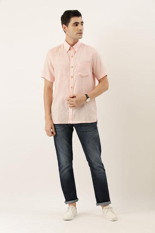 Pink Comfort Slim Fit Solid Casual Linen Shirt
