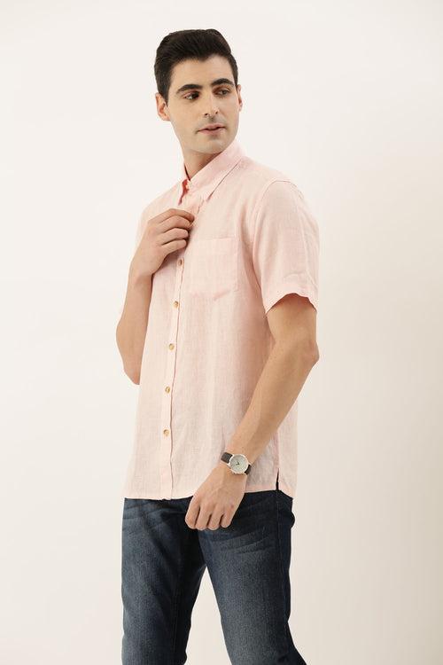 Pink Comfort Slim Fit Solid Casual Linen Shirt