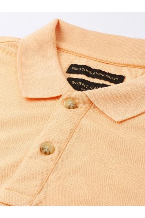 Peach-Coloured Solid Polo Collar Pure Cotton T-shirt