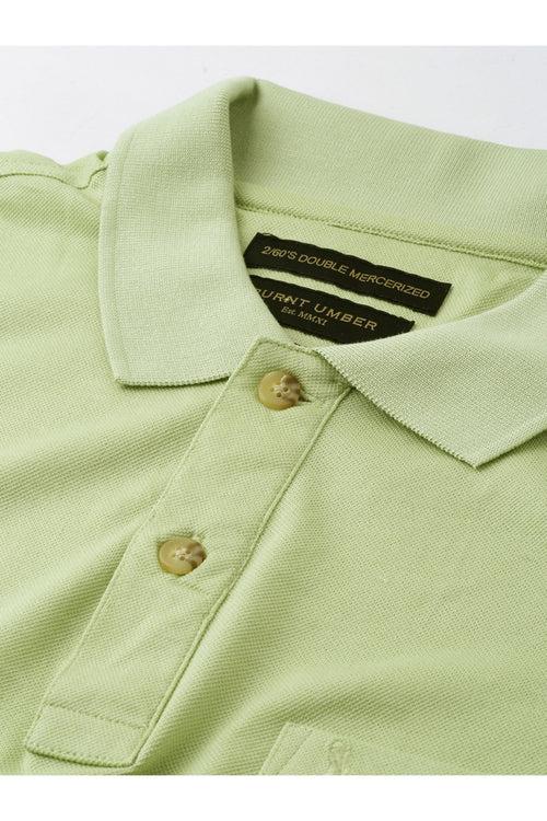 Green Solid Polo Collar Pure Cotton T-shirt