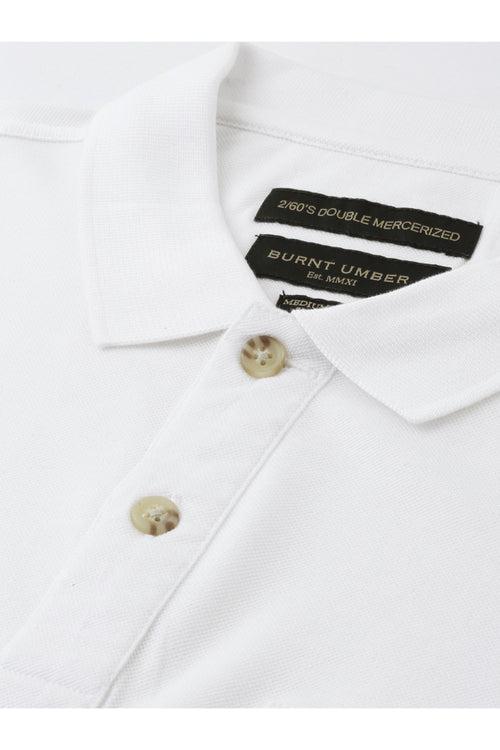 White Solid Polo Collar Pure Cotton T-shirt