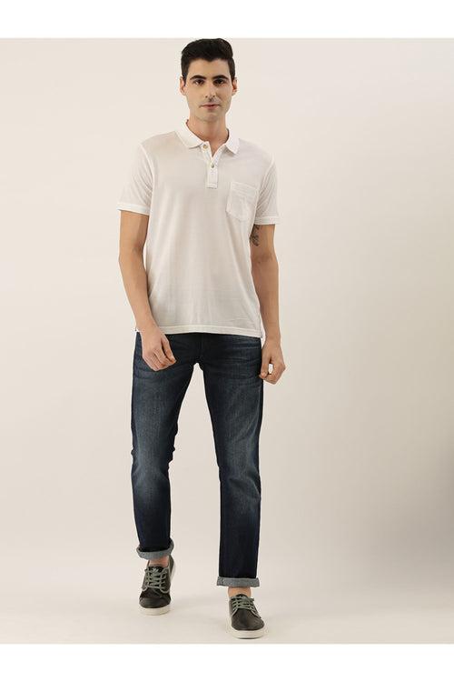 White Solid Polo Collar Pure Cotton T-shirt