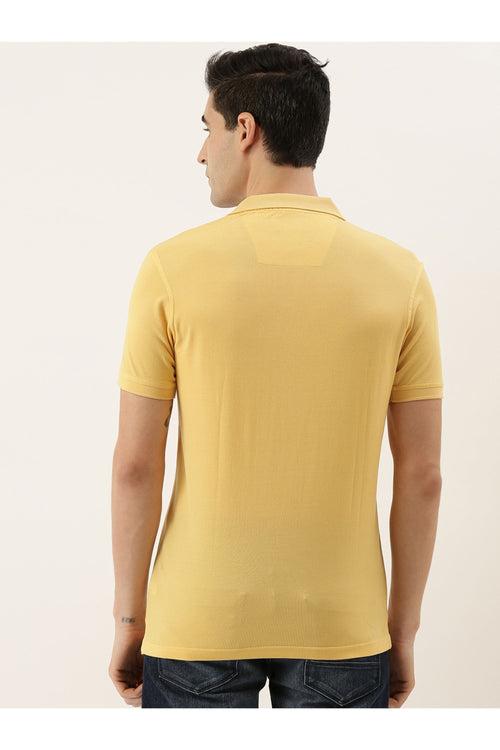 Yellow Solid Polo Collar Pure Cotton T-shirt