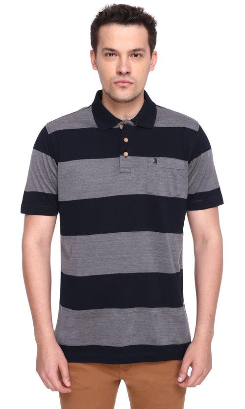 Navy & Grey Rugby Stripe T Shirt