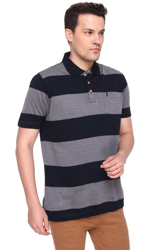 Navy & Grey Rugby Stripe T Shirt