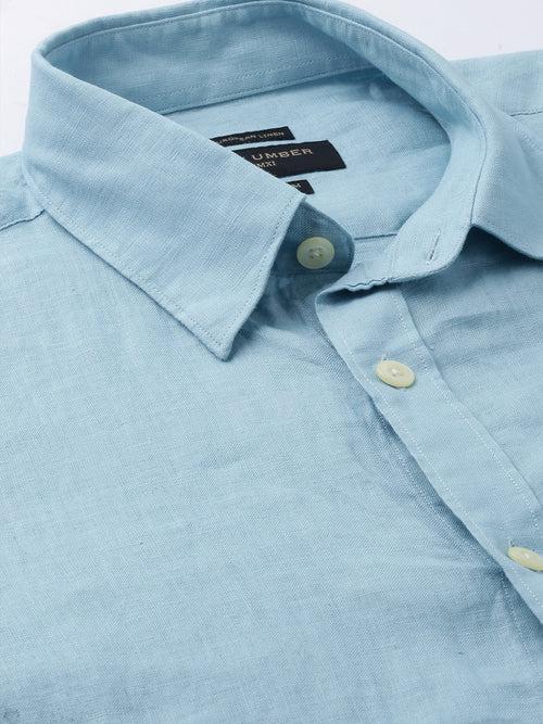 Aqua Solid Half Sleeves Linen Shirt