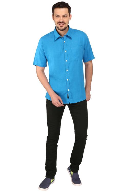 Jewel Blue Half Sleeve Linen Shirt