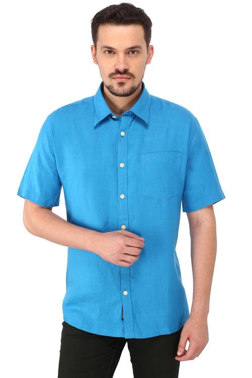 Jewel Blue Half Sleeve Linen Shirt