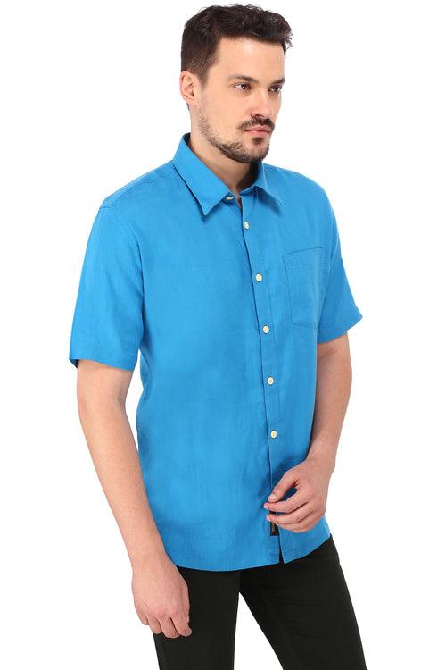 Jewel Blue Half Sleeve Linen Shirt