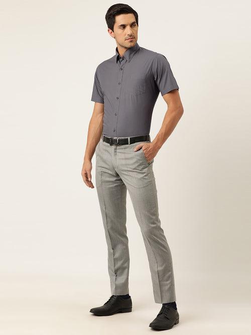 Grey Solid Half Sleeve Shirt