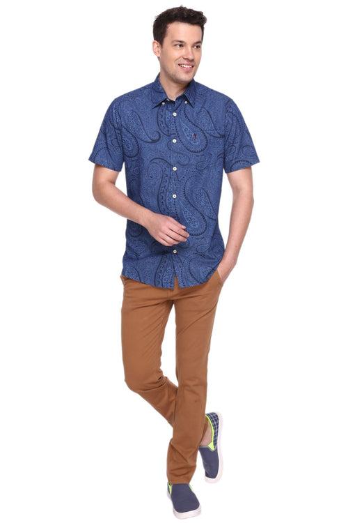 Big Motif Indigo Printed Half Sleeve Shirt