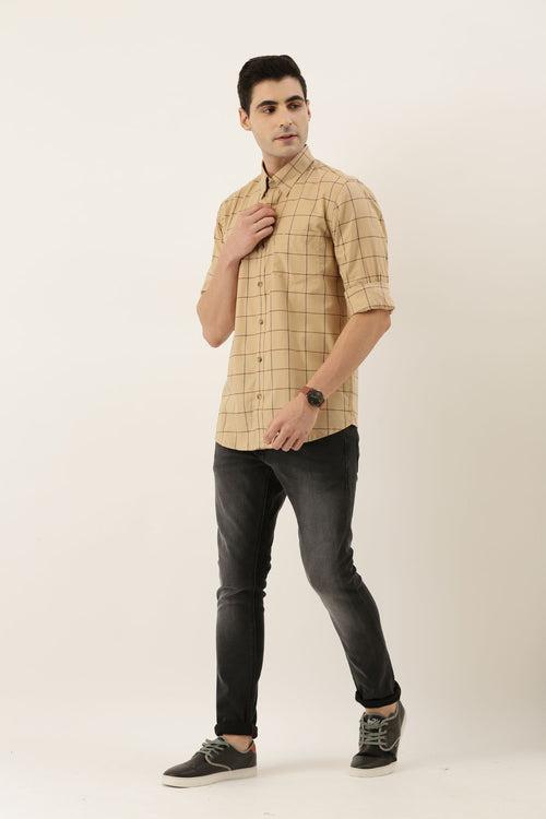 Beige Checked Full Sleeve Shirt