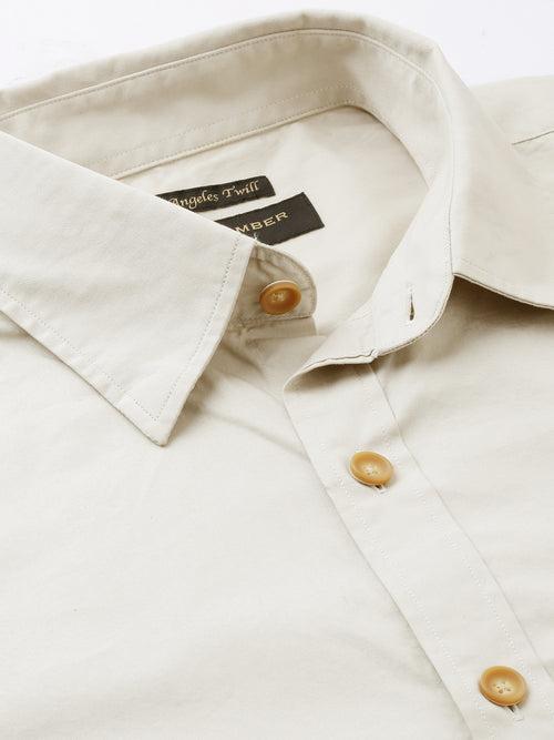 Cream Solid Full Sleeve Shirt