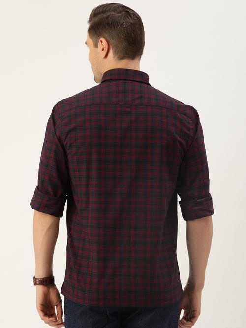 Maroon & Blue Checked Full Sleeve Shirt