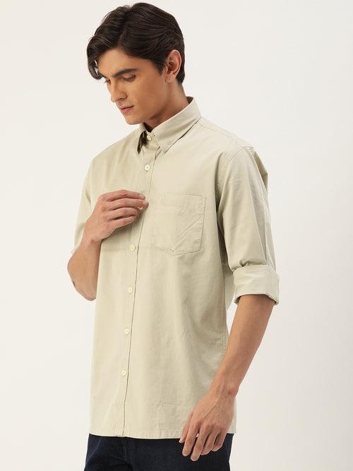 Beige Solid Full Sleeve Shirt