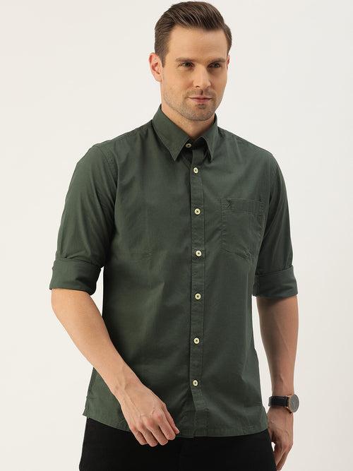 Hunter Green Solid Full Sleeve Shirt
