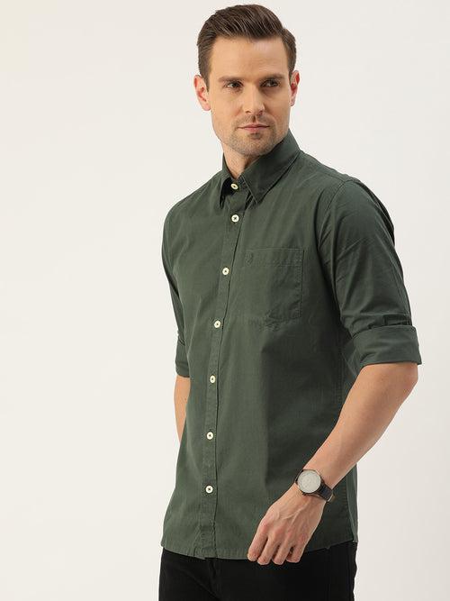Hunter Green Solid Full Sleeve Shirt