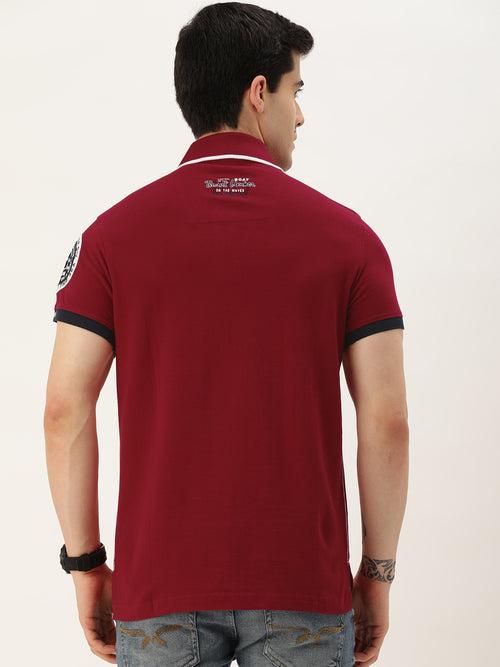 Red Typography Printed Polo Collar T-shirt