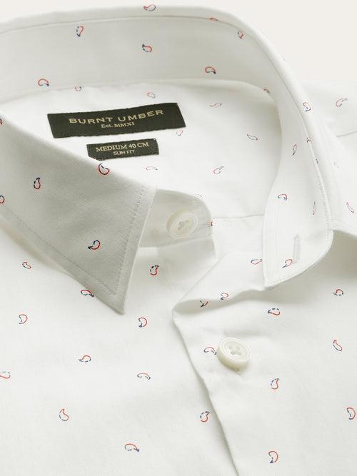 White  Red Pure Cotton Slim Fit Printed Casual Shirt