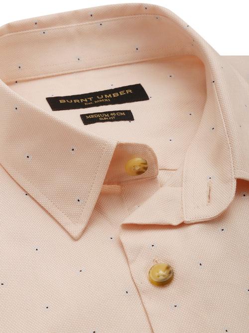 Peach - Coloured  White Pure Cotton Slim Fit Printed Casual Shirt