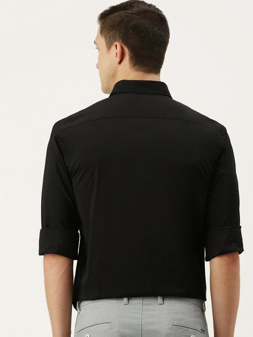 Black Pure Cotton Standard Slim Fit Casual Shirt