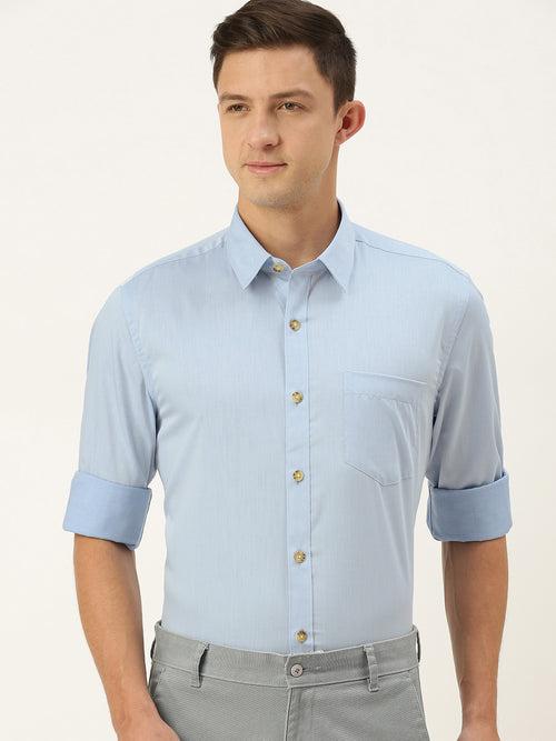 Blue Pure Cotton Slim Fit Casual Shirt