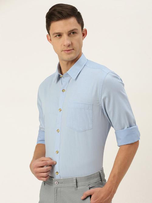 Blue Pure Cotton Slim Fit Casual Shirt