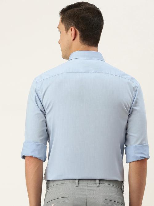 Blue Pure Cotton Slim Fit Casual Shirt