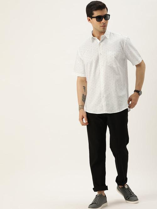 White Standard Self Design Regular Fit Casual Shirt