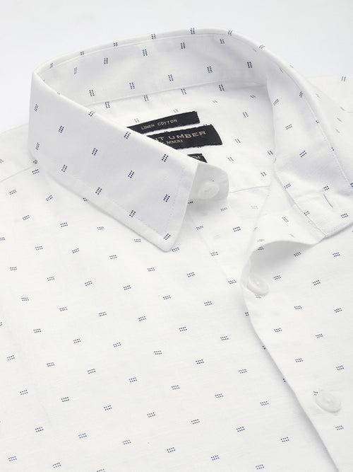 White Standard Self Design Regular Fit Casual Shirt
