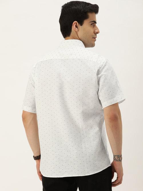 White Standard Self Design Regular Fit Casual Shirt
