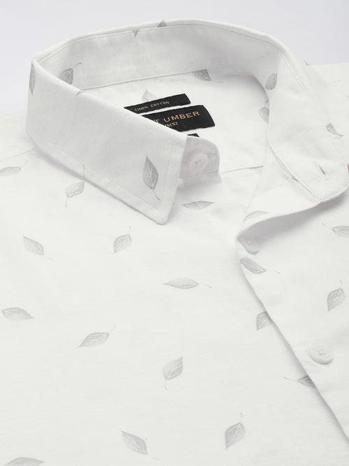 Off White & Grey Leaf Design Printed Casual Shirt