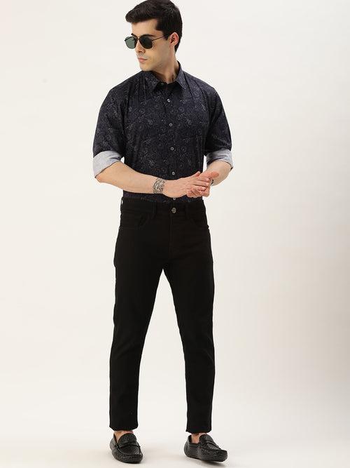 Navy Blue Standard Printed Regular Fit Casual Shirt