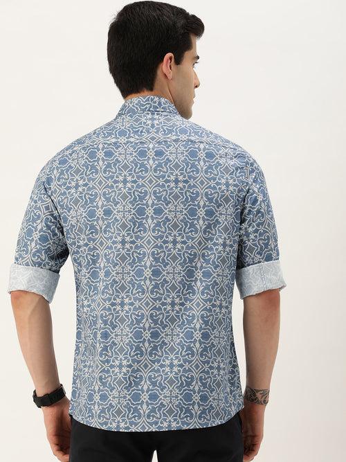 Blue Standard Printed Regular Fit Casual Shirt