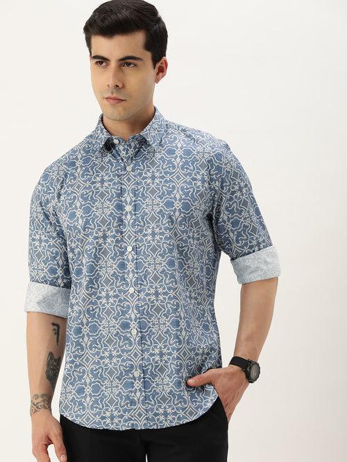 Blue Standard Printed Regular Fit Casual Shirt
