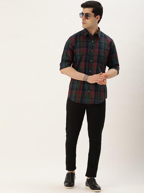 Wine Standard Checked Regular Fit Casual Shirt