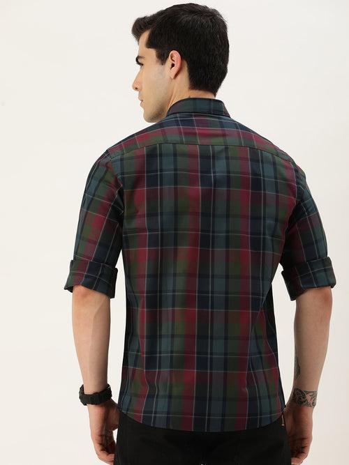 Wine Standard Checked Regular Fit Casual Shirt