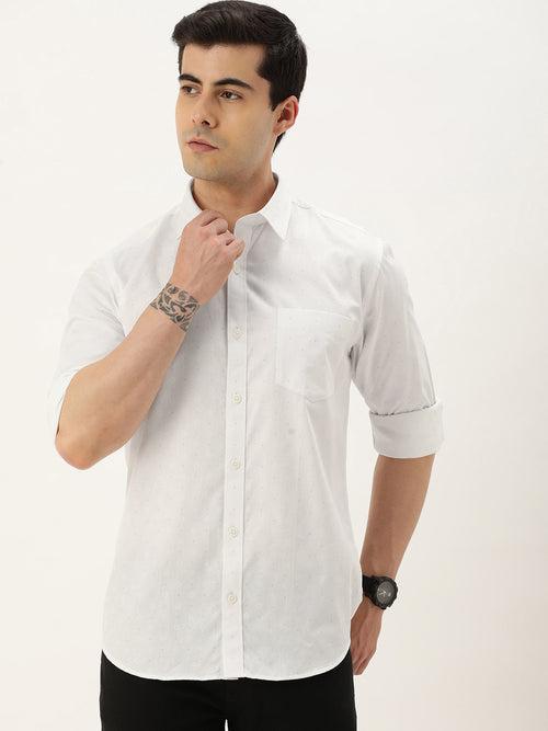 White Printed Regular Fit Casual Shirt