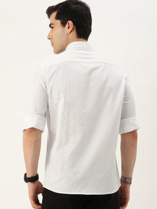 White Printed Regular Fit Casual Shirt