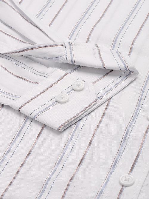 White Vertical Striped Cotton Casual Shirt